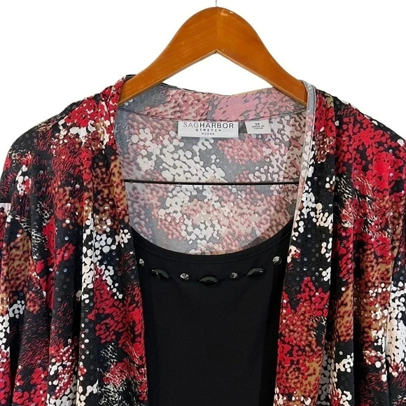 Sag Harbor Stretch Blouse Size 3X Beaded Sequins Abstract Evening Formal Tiered - Picture 3 of 10